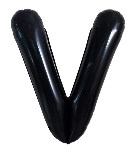 Balon Folie Metalizata Litera V, Flippy, 40 cm, Umflati cu Heliu sau Aer, Ambalaj Individual, Pai inclus, Negru