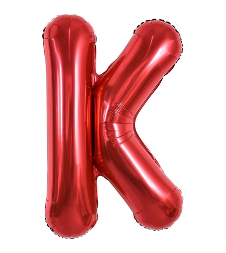 Balon Folie Metalizata Litera K, Flippy, 40 cm, Umflati cu Heliu sau Aer, Ambalaj Individual, Pai inclus, Rosu