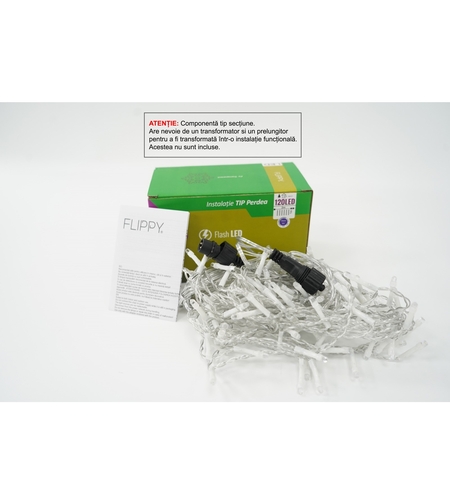 Sectiune Instalatie de Craciun Vafy Tip Perdea, cu Flash, 2 m x 1 m, 120 LED-uri, Interconectabila, Fir Transparent, Albastru