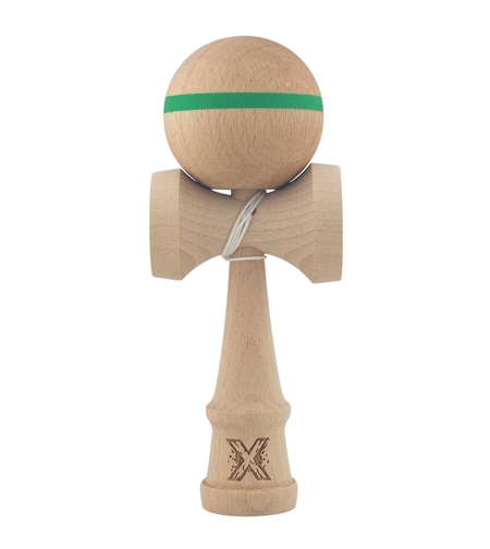 Kendama X Originală, Profesională, Flippy, din Lemn, 18 cm, Model cu Dunga, Verde
