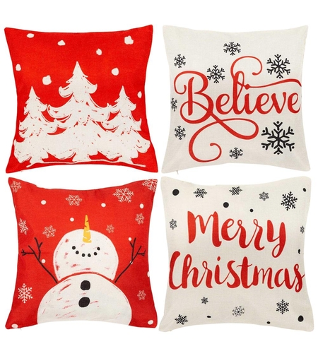 Set 4 fete de perna decorative, 40x40 cm, motive de Craciun, rosu alb