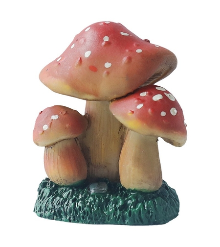Decoratiune Ornament pentru Ghiveci, Flippy, Decoratiune pentru Gradina, Model 1 Ciuperci Rosii cu Buline Albe, 3.1 x 4 cm, Rosu