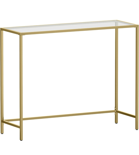 VASAGLE Masa de intrare, blat din sticla securizata, cadru metalic, 35x100x80cm, auriu