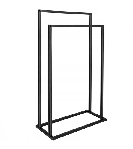Suport metalic de baie pentru prosoape, cu 2 standuri, 84 cm, negru