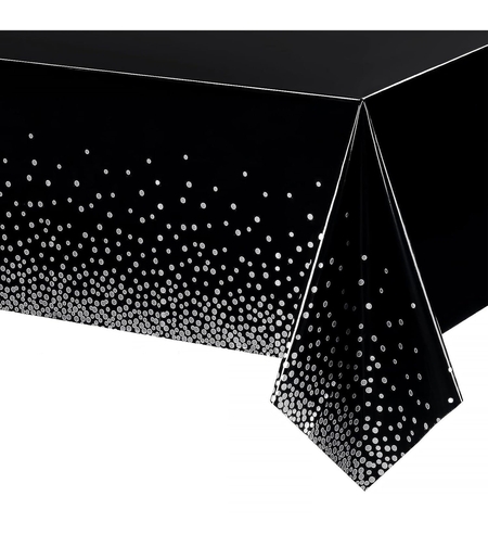 Fata de Masa, Flippy, din PEVA, Imprimeu Buline Argintii, 137 x 274 cm, Impermeabila, Fara Pete, Curatare Rapida, Negru