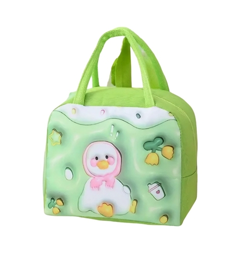 Geantă Frigorifică, Flippy, cu Desene Animate 3D, Portabilă pentru Copii, de Prânz, din Pânză Oxford, 23x13x19 cm, Model Ratusca, Verde