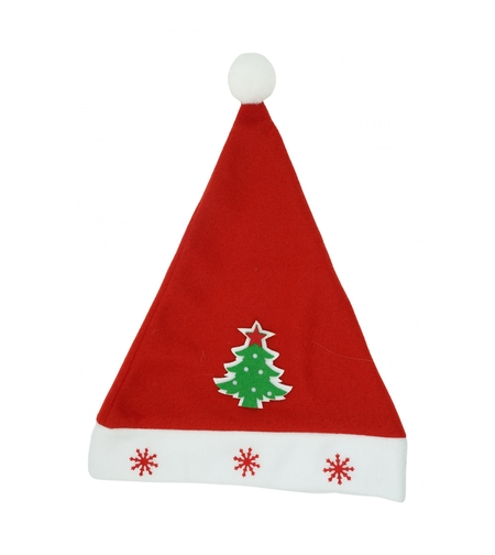 Caciulita de Mos Craciun, Flippy,cu model de Brad si ornament fulg de nea, rosie, marime universala, material textil
