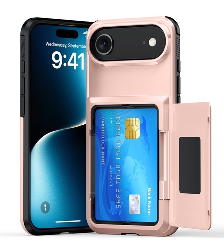 Husa de Protectie compatibila Apple iPhone 17 Air, Vafy, Compartiment pentru Carduri, Anti-alunecare, Protectie PC, Rezistenta la Zgirieturi, Rose Gold