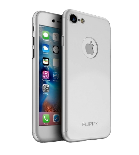 Husa de protectie Flippy Premium Full Cover 360 pentru Apple iPhone 7 Argintiu cu Folie sticla inclusa