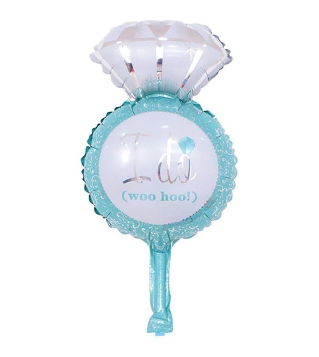 Balon din Folie Metalizata, Flippy, Mini Figurine Nunta, Model Inel de Logodna, Tematica Cerere in Casatorie, 46x23 cm, Ambalaj Individual, Pai Inclus, Umflare cu Aer sau Heliu, Albastru