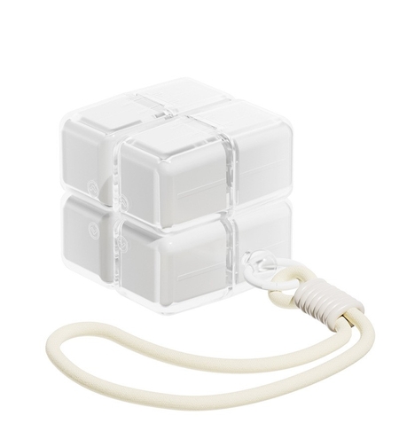 Cutie pentru Medicamente, Vafy, Model Rubik' Cube, cu Curea de Agatare, Dozator Portabil de Medicamente, Dispenser Pastile, estimat pentru 7 zile, 7.3 x 6 x 6 cm, Alb