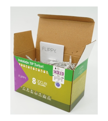Sectiune Instalatie de Craciun, Vafy®, Tip Turturi, Fara Alimentator, 5m, 143 LED-uri, 8 Jocuri de Lumini, Fir Transparent, Lumina Albastra, IP44, Interconectabila