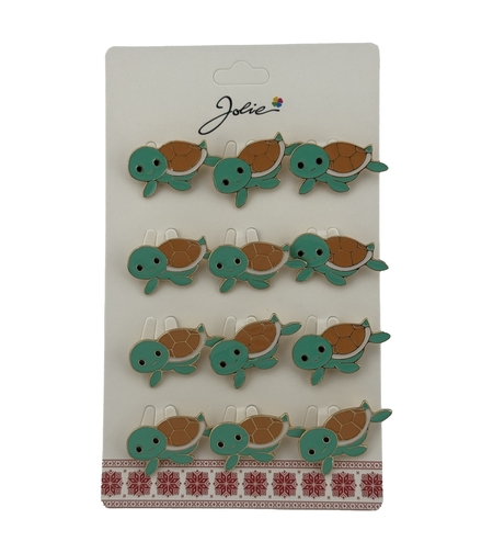 Set 12 Brose Martisor pentru Copii cu Broasca Testoasa, Jolie, Brose din Metal, Aspect Lacuit, 2,5 x 1,5 cm per Unitate, Verde