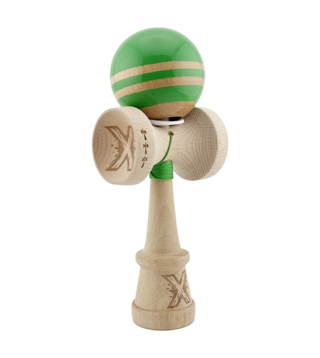 Kendama X Originala RAINBOW, Profesionala, Flippy, Cupe Mari KING SIZE V3, Super Sticky, Gaura in Baza, Rulment Metalic, din lemn 18 cm, Ata 62/65 cm, Verde/Maro