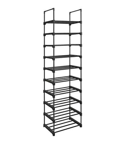 SONGMICS Raft de depozitare pantofi pe 10 niveluri, metal, instalare modulara, 30x45x174cm, negru