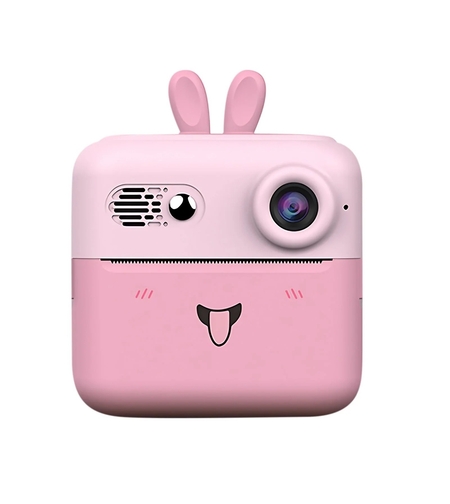 Camera Instantanee pentru Copii, Flippy, cu Functie de Printare, Cablu USB-C, Bluetooth, Compatibil iOS/Android, Imprimare APP, Model Iepure, Snur de Agatat Inclus, Roz