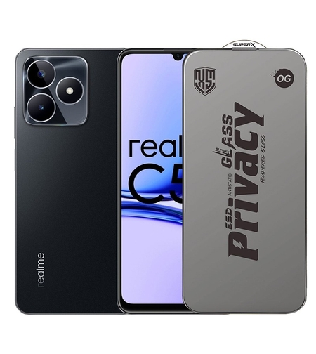 Folie de Protectie pentru Realme C53, Vafy, Sticla Securizata ESD Antistatica, Super-X Privacy OG, Margini Negre, 0.30 mm, Transparent Inchis