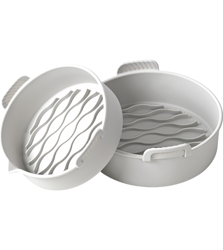 Set 2 tavi din silicon ecologic pentru air fryer Flippy, temperatura maxima 230 grade, reutilizabile, reciclabile, cu manere anti-alunecare, fund antiaderent, 18.7 x 19.5 x 7 cm, gri