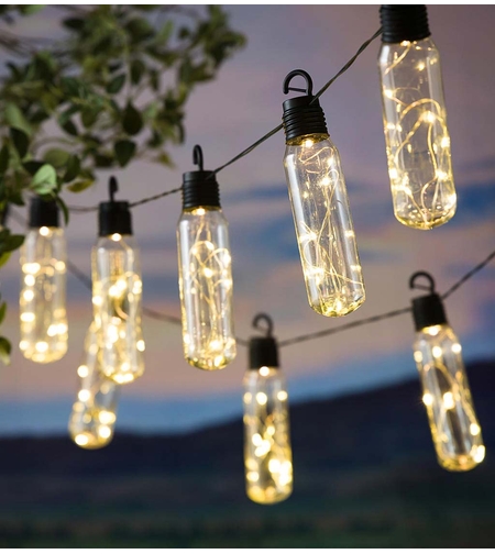 Ghirlanda luminoasa, LED, model Lux, 10 becuri, 380cm, incarcare solara, lumina alb cald