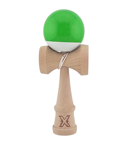 Kendama X Originala, Profesionala, Flippy, Super Sticky din Lemn, 18 cm, Verde/Alb
