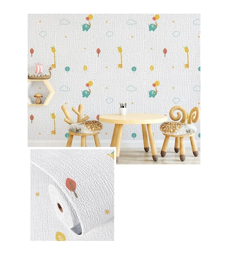 Rola Autoadeziva pentru Perete, Vafy, din Panza, 10 m, Rezistenta la Umezeala, 2.5 mm Grosime, Model Girafa si Elefant, Multicolor