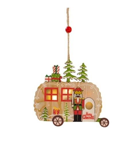 Ornament de Brad, Flippy, cu Lumini LED, din Lemn, Figurina Spargatorul de Nuci, Model Masina, Multicolor