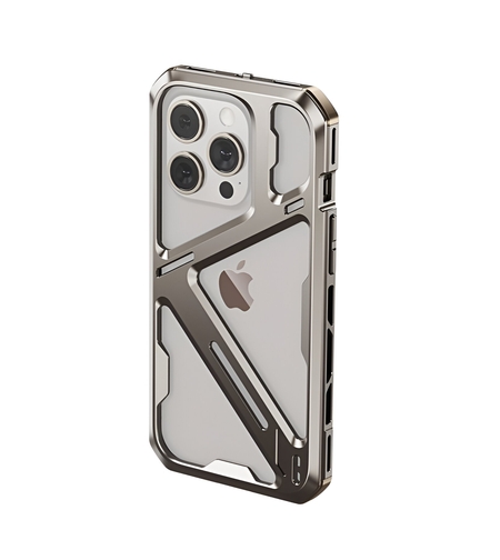 Husa de Protectie Armor Metal Compatibila cu iPhone 15 Pro Max, Vafy, Antizgariere, Antisoc, Protectie Supraincalzire, Gri Metalizat