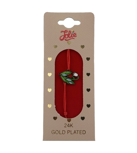 Bratara Placata cu Aur 24k Copii, Jolie, Model Lalele, cu Snur Rosu, 3.5 x 9.5, Multicolor