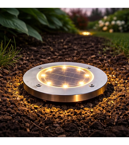 Set 4 lampi solare sol gradina cu 8 LED fiecare, iluminare alei, otel inoxidabil si plastic, 12x12x2 cm, argintiu