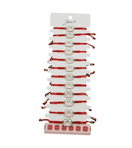Martisor Bratara pentru Dama si Copii, Jolie, Model Broscuta Vesela, Set 12 bucati, Pandantiv Emailat, Snur Reglabil, Rosu/Roz