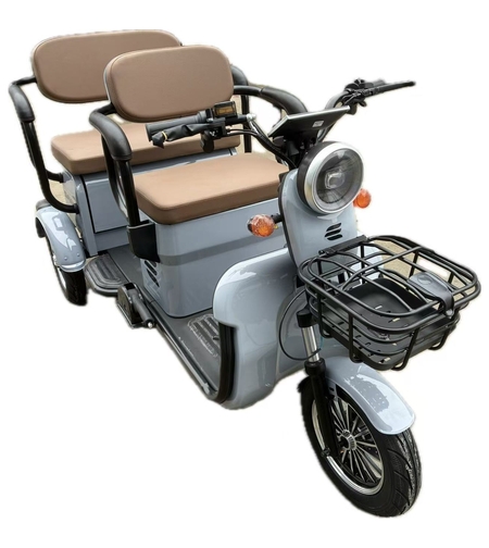 Triciclu Electric V6, Saige, Fara Permis, cu Doua Locuri, Motor 1800W, Baterie 72V24Ah, Autonomie 60km, 220x88x105 cm, Viteza Maxima 25km/h, Gri