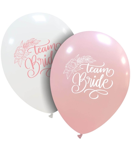 Baloane de Decor, Flippy, Set 10 Baloane de Decor pentru Echipa Miresei, din Latex 25 cm, Alb/Roz