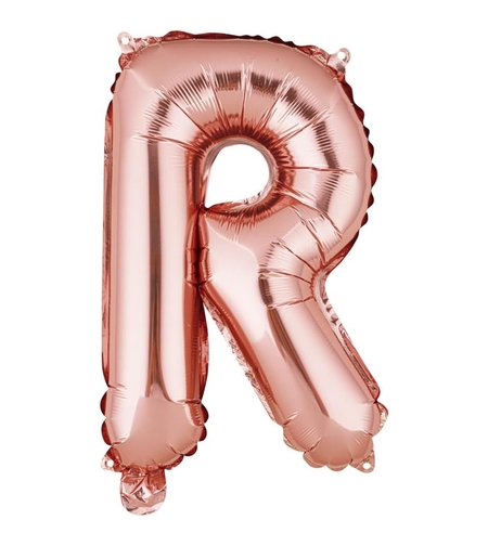 Balon Folie Metalizata Litera R, Flippy, 40 cm, Umflati cu Heliu sau Aer, Ambalaj Individual, Pai inclus, Rose Gold
