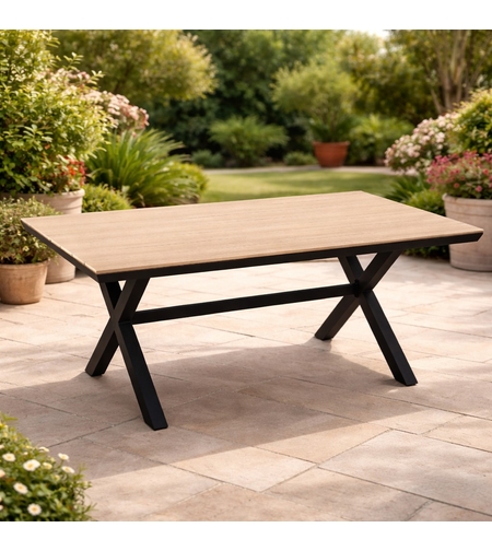 Masa pentru gradina, cadru aluminiu, blat polywood cu aspect de lemn, 180x100x75 cm, maro