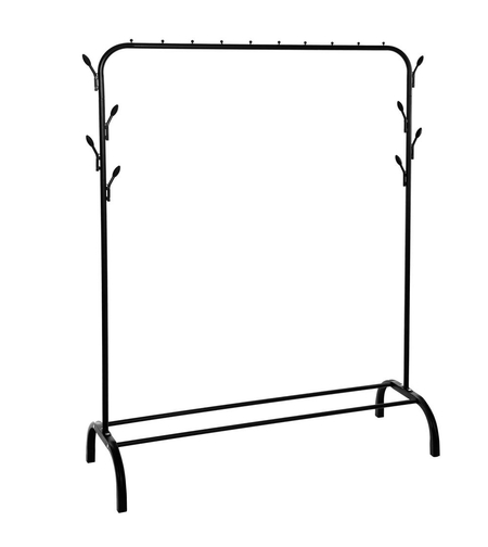 Suport pentru haine cu cadru metalic, cu sina de agatat si carlige cuier, 40x110x146cm, negru