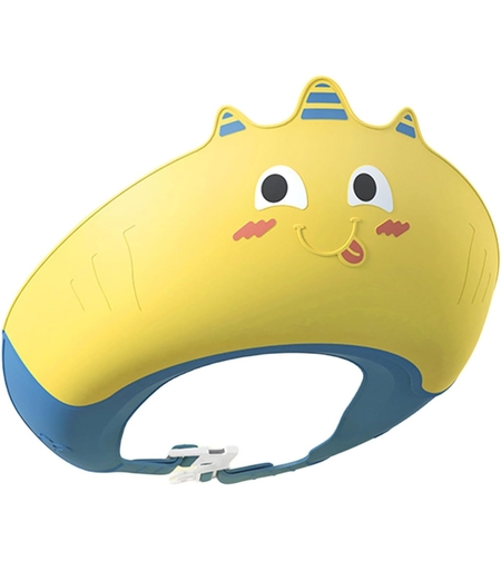 Casca de Dus, Flippy, Previne Scurgerea Apei si Samponului pe Fata, 0-12 Ani, Ajustabila, din TPE+PP, 20 x 23 cm, Model Unicorn, Galben/Albastru