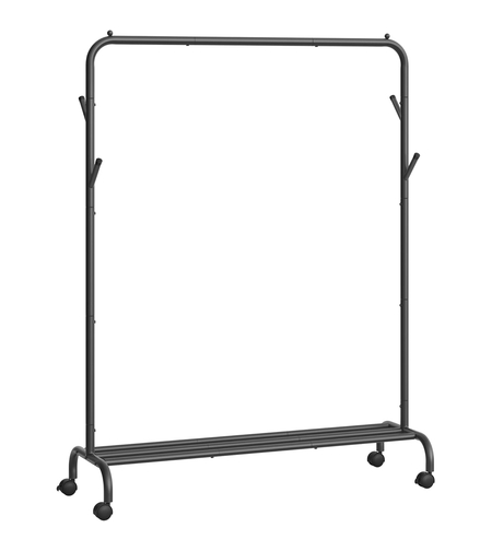 SONGMICS Suport haine metalic cu roti si raft inferior, stil industrial, 103x41x155 cm, negru