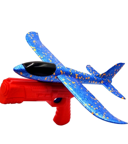 Pistol cu Lansator de Avion, Flippy, din Polistiren+Plastic, +3 Ani, Avion 38 cm, Lansare 10 m, Rosu/Albastru