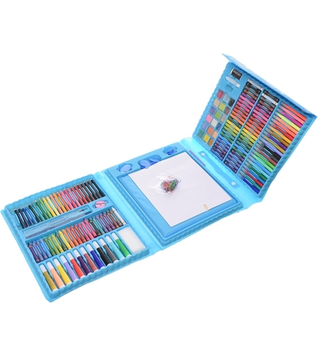 Set 208 Piese, Complet pentru Pictura si Desen, Flippy, Tip Servieta, 3-12 Ani, 40.5 x 5 x 30 cm, Albastru