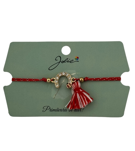 Martisor Bratara Ciucure, Jolie, Snur Rosu Reglabil, cu Pandantiv, Model Potcoava Buburuza