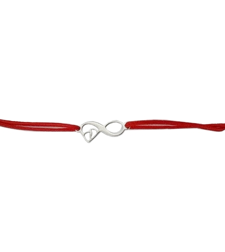 Martisor Bratara Argint 925, Jolie, Model Infinit cu picioruse, Martisor de 1 Martie, cu Snur Rosu, Argintiu