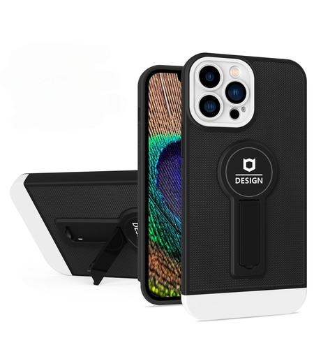 Husa Armor Design cu Stand pentru Apple iPhone 14 Plus (6.7) Negru/Alb, Suport Auto Magnetic, Protectie Antisoc, Vafy