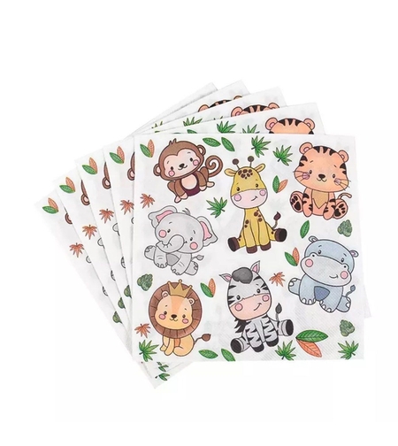 Set 20 de Servetele de Masa, Flippy, Imprimeu Jungle, din Hartie, 16.5 x 16.5 cm, Multicolor