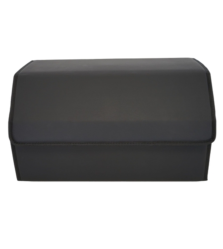 Cutie de Depozitare Auto, Flippy, Geanta Multifunctionala din Piele Ecologica, Organizator Premium Portbagaj, 2 Compartimente Depozitare, Pliabil si Rezistent la Uzura, Negru, 55 x 30 x 30cm