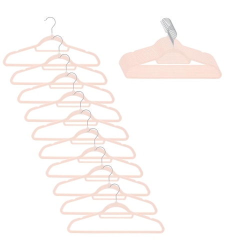 Set de 20 de umerase pentru haine, din velur, cu carlig rotativ, 45x23 cm, roz