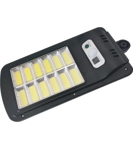 Lampa Solara De Exterior LED Flippy, 36 cm x 11.5 cm, kit montare inclus, 2880 Lumeni 120 COB LED 24 W - echivalent 192 W bec incadescent, IP65, Senzor de Miscare, 3 moduri de iluminare, Senzor de Lumina, 12 Grile, Alb Rece