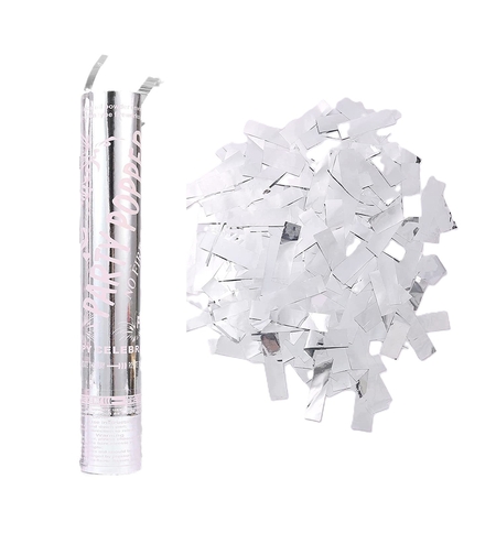 Tub de Confetti, Flippy, Party Popper, 30x5 cm, Confetii Lucioase Rezistente la Foc, Eliberare prin Rasucire, Argintiu