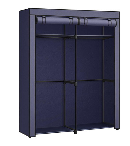 SONGMICS Garderoba pentru depozitarea hainelor, din material textil, cu 2 bare pentru umerase, 43x140x174cm, albastru