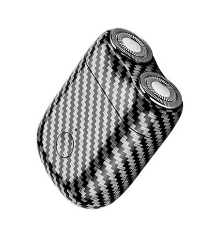 Mini Aparat de Ras Electric, Vafy, din ABS cu Fibra de Carbon, Portabil, Cap Rotativ Detasabil cu 2 Lame de Otel, Rezistent la Apa, Incarcare Type-C, Autonomie 45 min, Alb/Negru