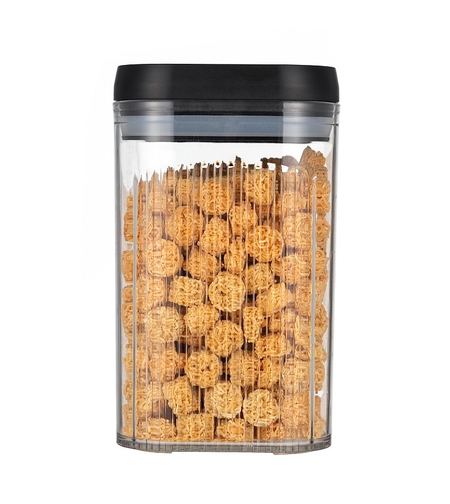 Cutie de Depozitare Alimente, Flippy, tip Container, 2L, Recipiente pentru Cereale in Bucatarie, Transparente cu Capac Negru
